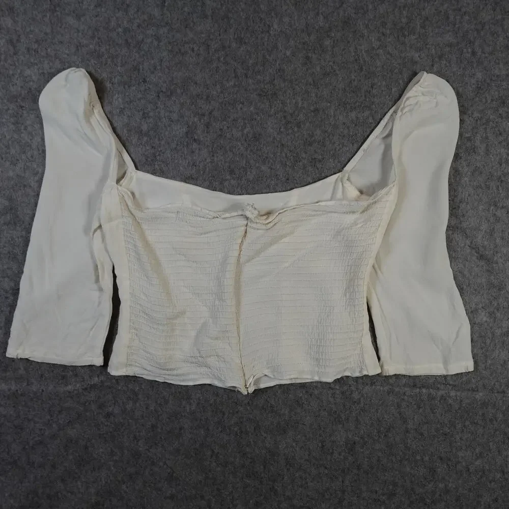Reformation Top Womens 2 Blouse Square Neck White Smocked Puff Sleeve Coquette
